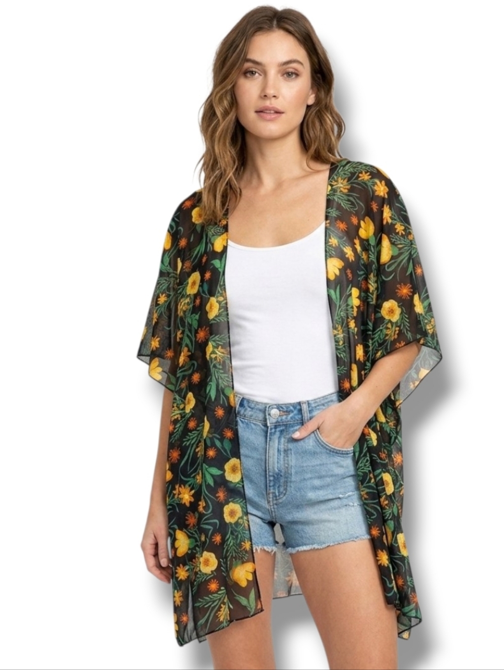 Shiela Rose Women’s Floral Semi-Sheer Open Front Cardigan Small  Multicolor NWT
